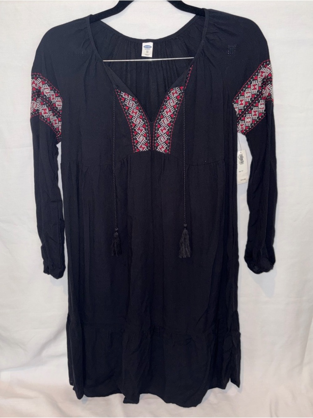 Old Navy Black Long-Sleeve Embroidered Peasant Dress